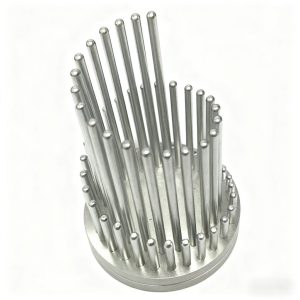 Modern cylindrical pen holder made from CNC-machined aluminum with vertical pillar design