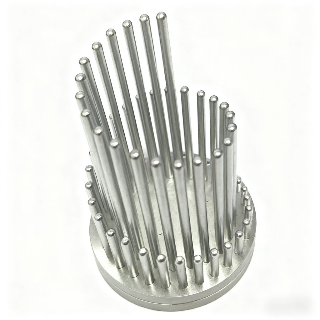 Modern cylindrical pen holder made from CNC-machined aluminum with vertical pillar design