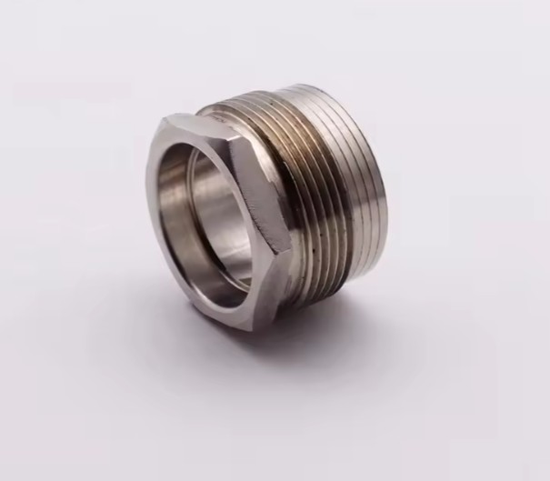 Stainless steel threaded rod with precise pitch, produced efficiently on CNC lathes.