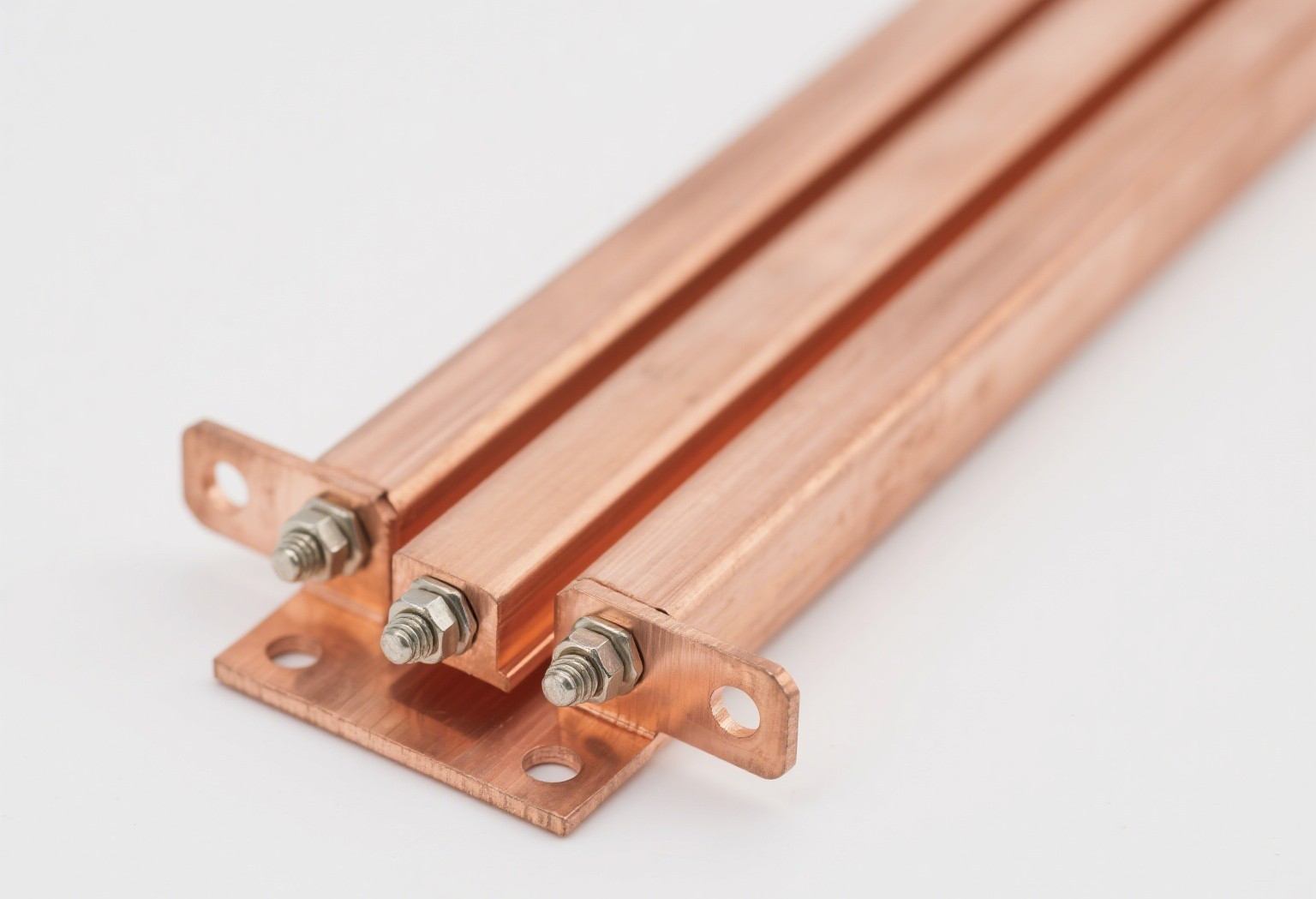 Laminated copper Busbar for electric vehicle battery power distribution, machined for low resistance and high current capacity.