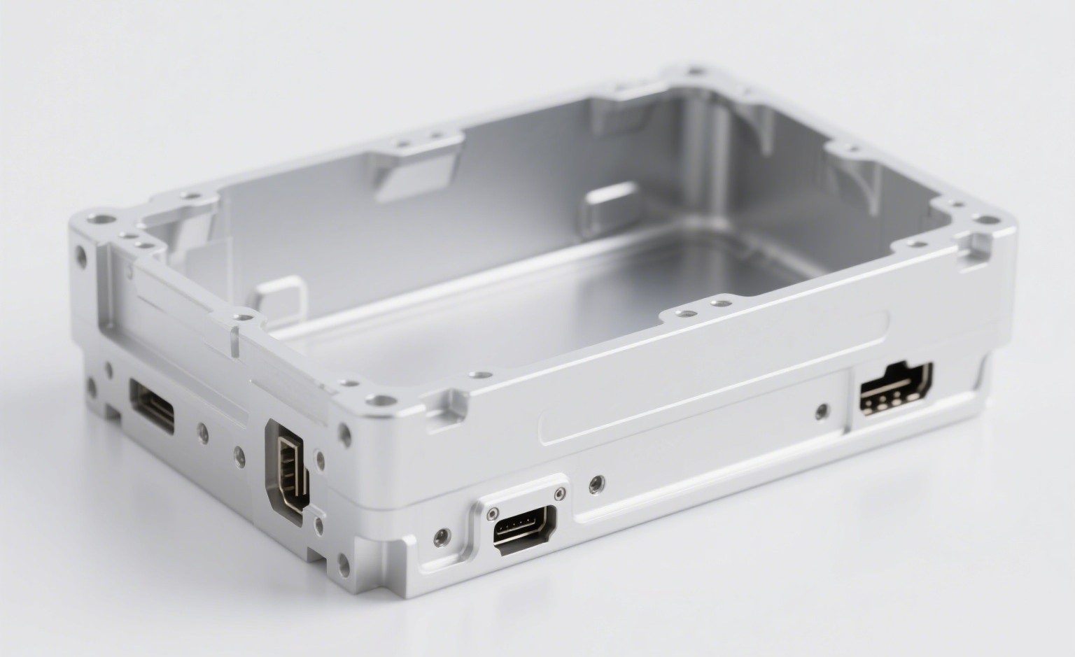 Precision CNC machined aluminum end cover for an electric motor, with critical bearing bore and connector hole tolerances.