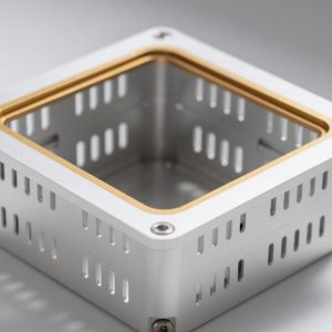 Complex multi-cavity aluminum shield for 5G PCBA, isolating sensitive RF components from electromagnetic interference.