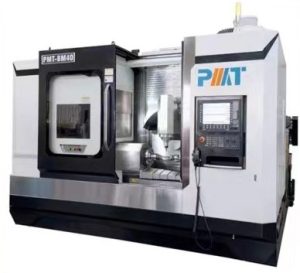 CNC turning center creating precision shafts and bushings from stainless steel bar stock.