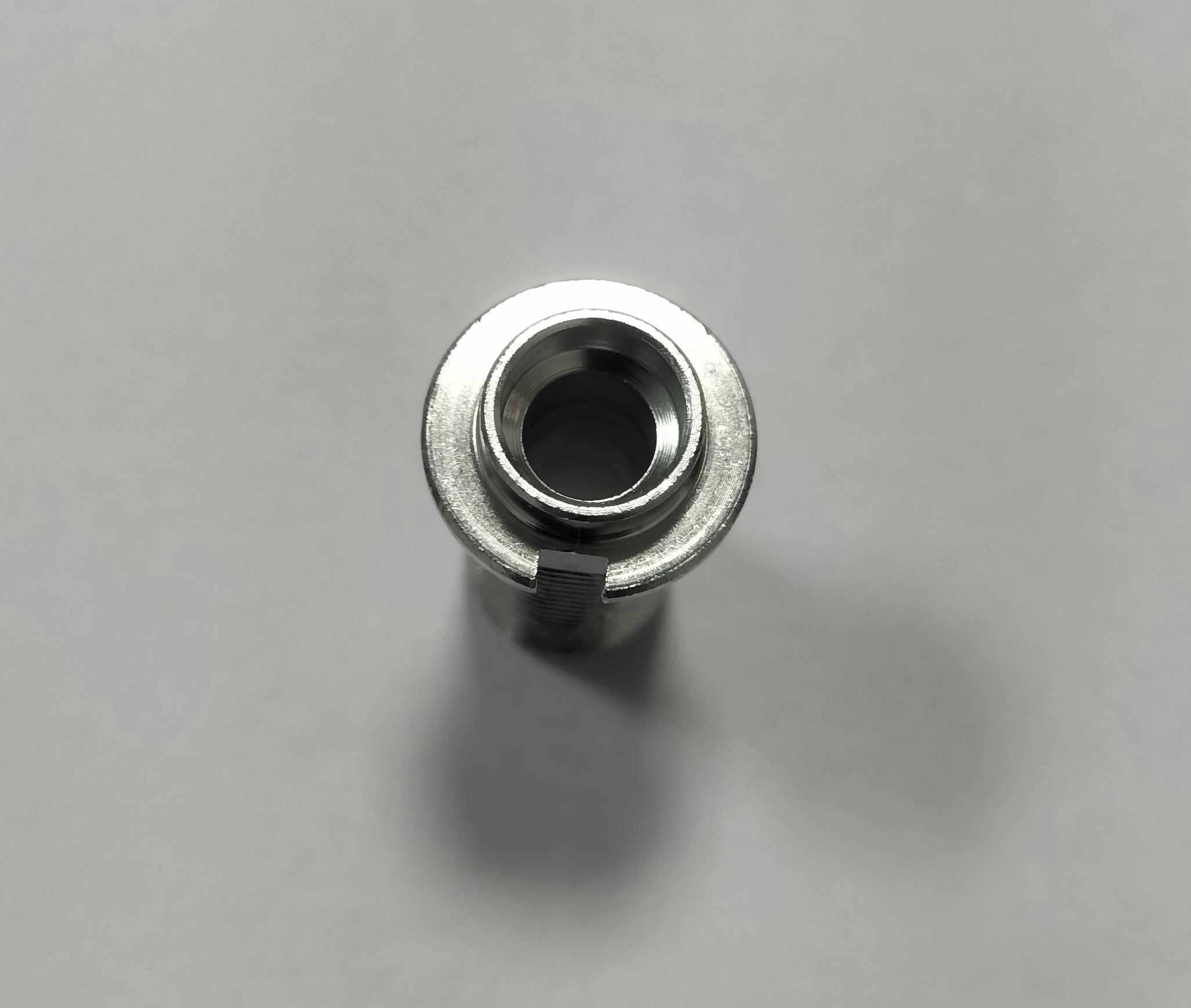 Stainless steel (304/316) threaded fitting, CNC machined for excellent corrosion resistance in plumbing or hydraulic systems.