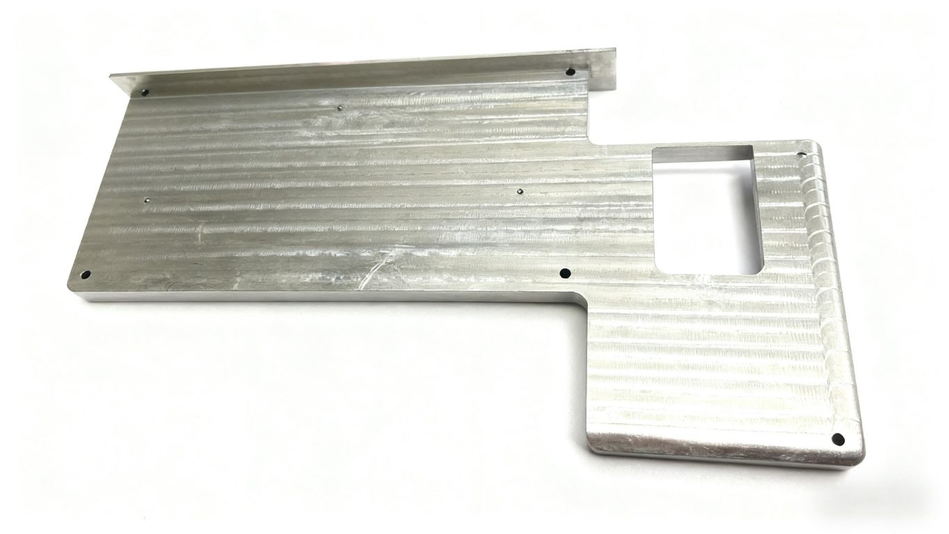 Large-format thin-wall aluminum panel, milled to maintain perfect flatness and minimal weight for aerospace or automotive applications.