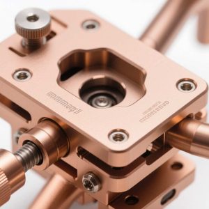 Complex, lightweight gimbal structure for a drone, machined from magnesium alloy to provide vibration damping and stability for camera systems.