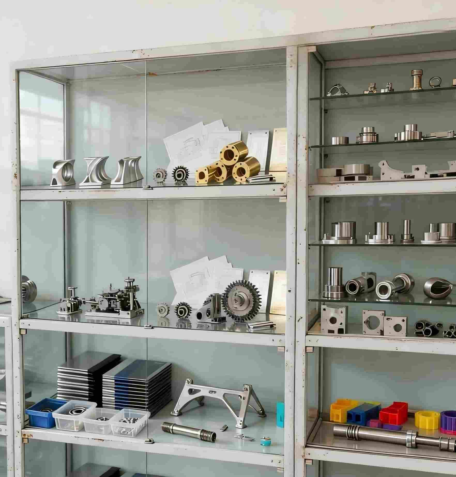 Wall of successfully delivered CNC machined parts in our sample library, demonstrating our wide range of projects and materials.