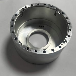 Precision CNC machined aluminum circular housing with mounting holes, custom aluminum flange base for industrial equipment, high-precision metal component for machinery