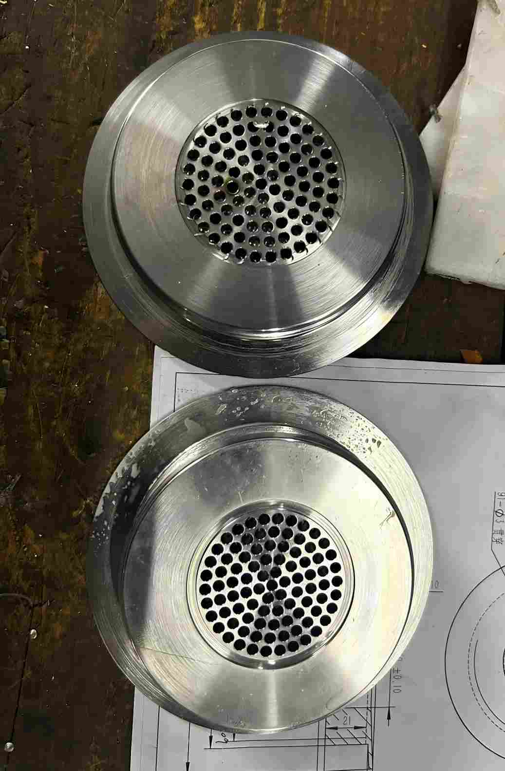 CNC machined stainless steel perforated flange, custom metal filter disc for industrial machinery, precision drilled multi-hole metal component
